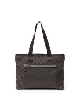 Gucci Front Pocket Tote Dark Brown GG Nylon Canvas